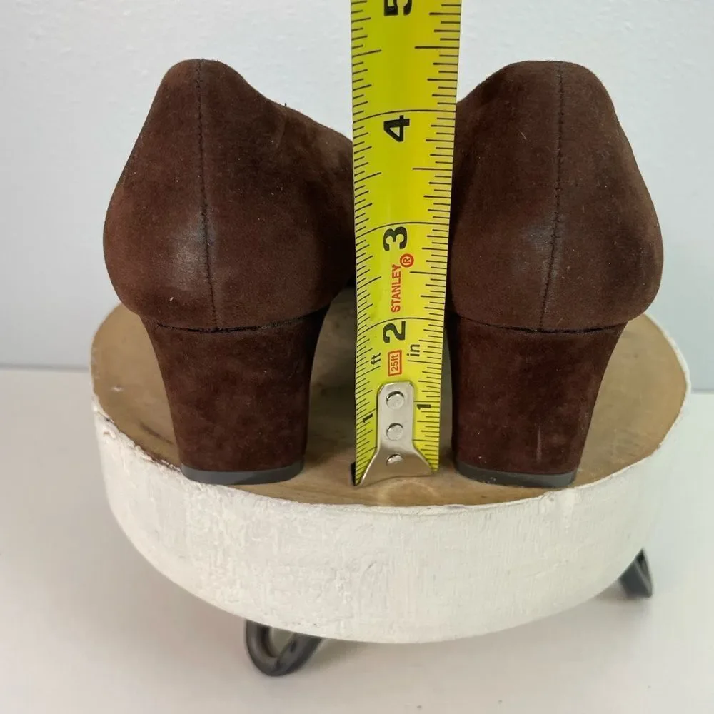 Annie Brown Chunky Heel Suede Shoes Size 8WW EUC